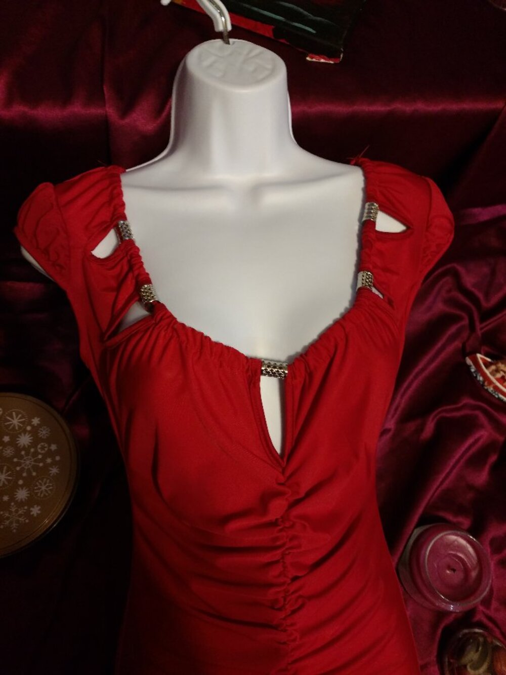 Red Bodycon Ruched Minidress Small/Medium/Large - Picture 2 of 6